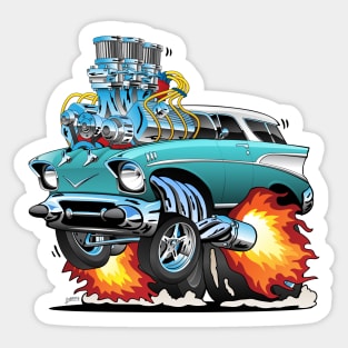 Classic Fifties Hot Rod Muscle Car Cartoon Sticker